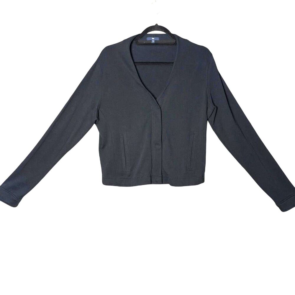 GAP 2011 Cropped Zip Cardigan Sweatshirt Hybrid Black Slouchy Size Large - Picture 2 of 10
